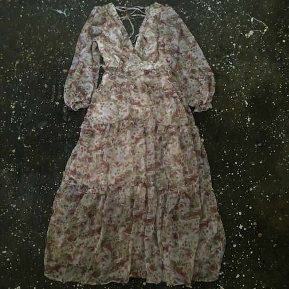 ASTR the Label Fleur Dress Peach Dusty Rose Floral Maxi Tie Back XS NWOT $168 - Picture 10 of 12